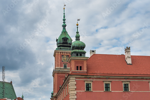 Fragment of Royal Castle in Castle Square in the Old town of Warsaw in Poland