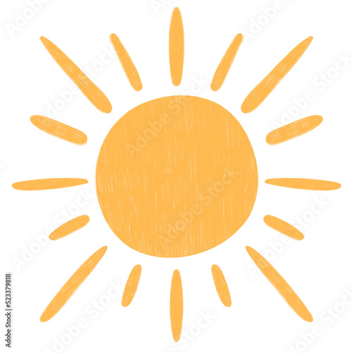 Cute children's illustration of a sun drawn in pencil
