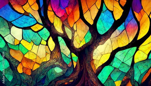 Canvas Print stained glass window tree