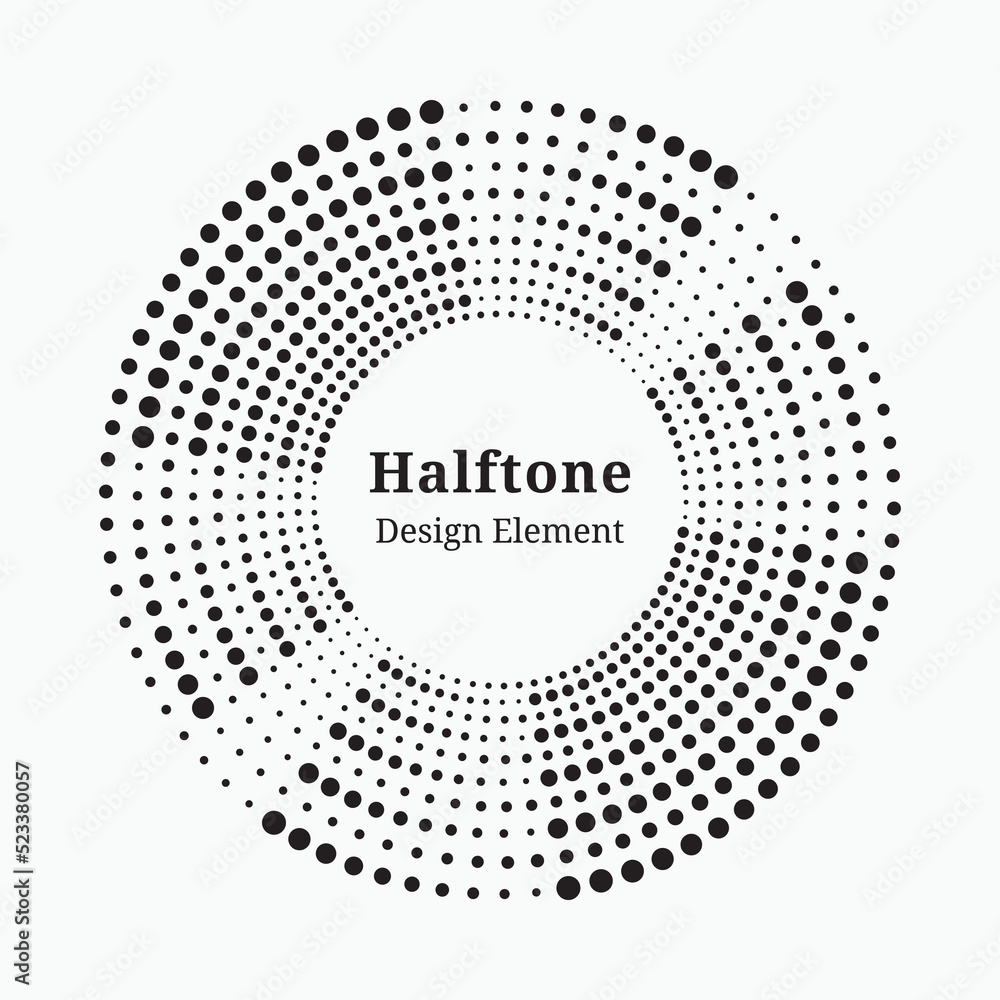 Halftone circular frame logo. Circle dots isolated on the white background. Fabric design element. Halftone circle dots texture. Vector design element for various purposes. Halftone circular frame logo. Circle dots isolated on the white background. Fabric design element. Halftone circle dots texture. Vector design element for various purposes.