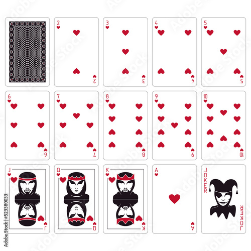 Playing cards. Set of cards on a white background. Hearts. Bridge size.