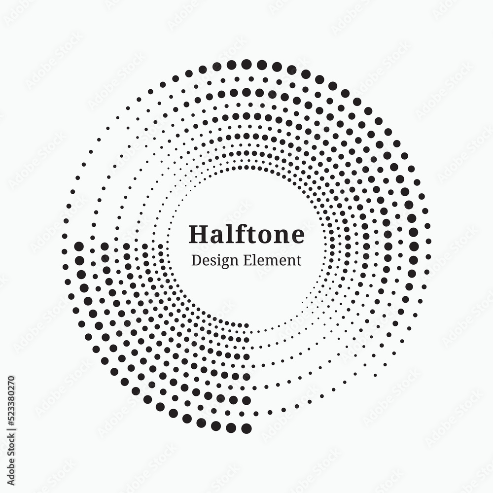 Halftone dotted background circularly distributed. Halftone effect vector pattern, texture, frame. Circle dots isolated on the white background. Border logo icon. Draft emblem for design. Halftone dotted background circularly distributed. Halftone effect vector pattern, texture, frame. Circle dots isolated on the white background. Border logo icon. Draft emblem for design.