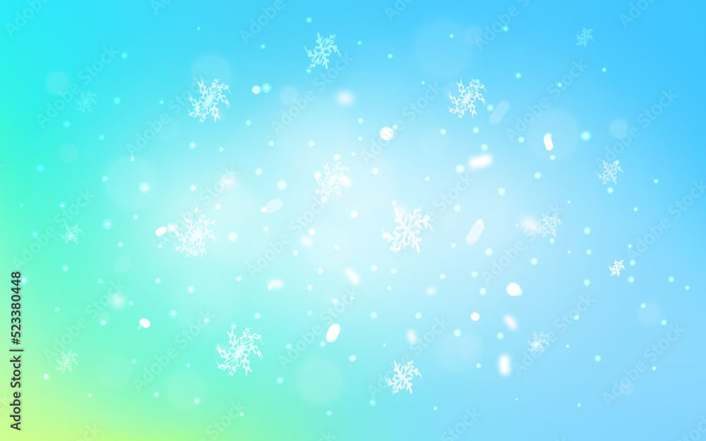 Light Blue, Green vector background with xmas snowflakes.