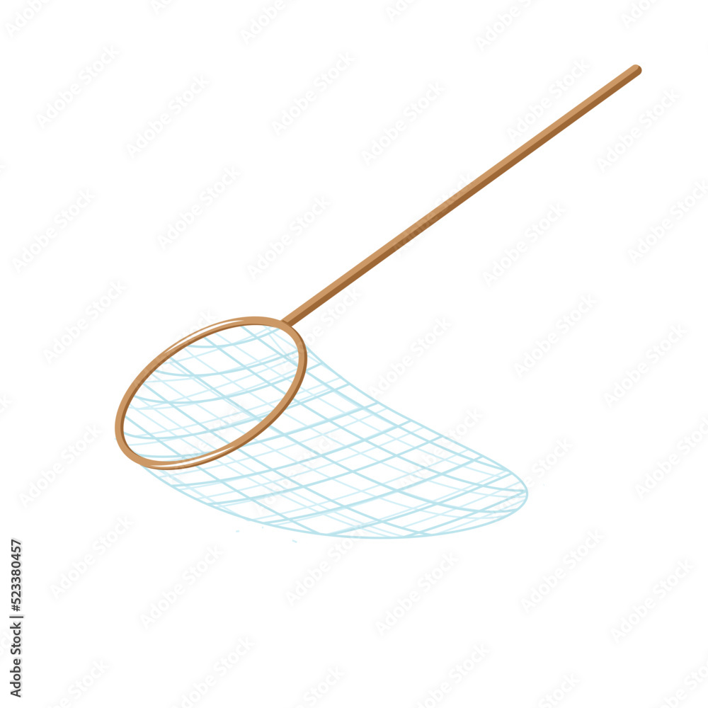 Fish net on side view cartoon isolated illustration, catch fish in net, fishing outdoor entertainment, fishing tackle cartoon clipart
