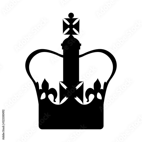 Black silhouette of Imperial state crown of the UK. Vector illustration of Crown Jewels of the United Kingdom, symbol of the monarchy
