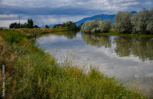 Rainstorm in the mountains in the Cutler marsh, Cache Valley, Utah