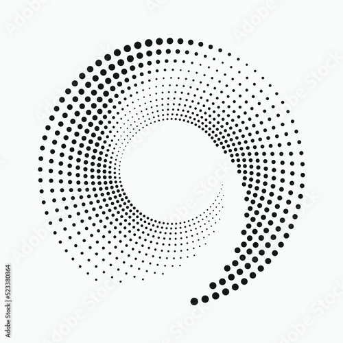 Halftone circular frame logo. Circle dots isolated on the white background. Fabric design element. Halftone circle dots texture. Vector design element for various purposes.