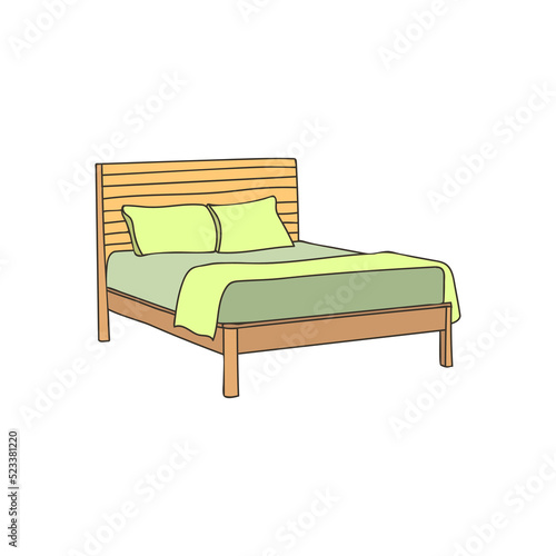 Bed colorful doodle illustration in vector. Bed colorful icon in vector. Bed illustration.