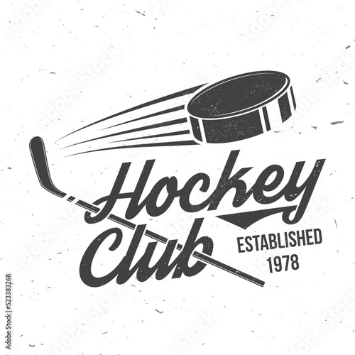 Hockey club logo, badge design. Concept for shirt or logo, print, stamp or tee. Winter sport. Vector illustration. Hockey championship.