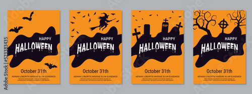 Halloween night flyer, booklet, poster, coupon, invitation card vector design templates collection