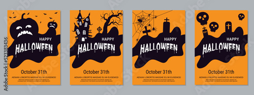 Halloween night flyer, booklet, poster, coupon, invitation card vector design templates collection