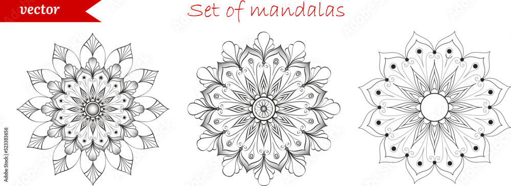 Obraz premium Set of vector indian mandala without background; Linearly Sketch for henna tattoo 