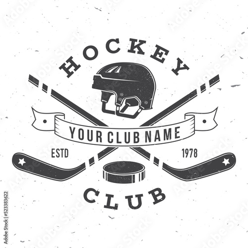 Ice Hockey club logo, badge design. Concept for shirt or logo, print, stamp or tee. Winter sport. Vector illustration. Hockey championship.