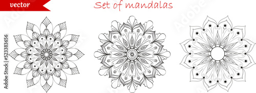 Set of vector indian mandala without background; Linearly Sketch for henna tattoo 
