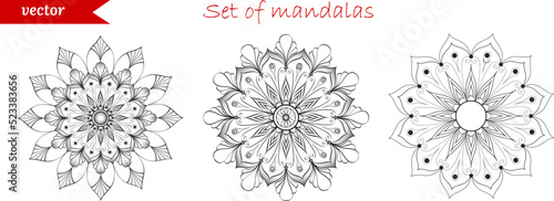Set of vector indian mandala without background; Linearly Sketch for henna tattoo	
