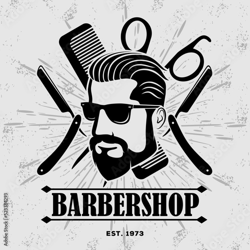 Barbershop poster, banner template with Bearded men. Vector illustration	