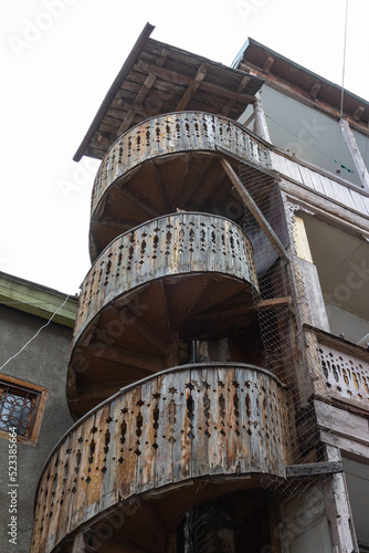Incredible spiral staircase in the historical building of the Old Town of Tbilisi. Georgia is a country