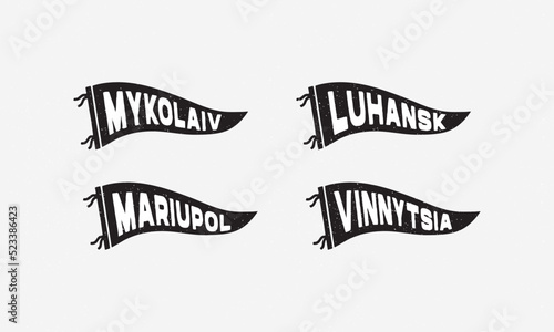 Tableau sur toile Ukrainian cities pennants of the Mykolaiv, Luhansk, Mariupol, Vinnytsia