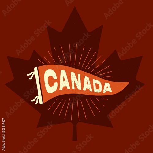 Vintage pennant Canada. Retro colors labels. Vintage hand drawn wanderlust style. Isolated on white background. Good for t shirt, mug, other identity. 