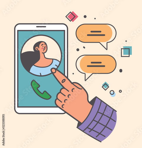 Phone call group chat mobile communication gadget abstract concept. Vector graphic design illustration