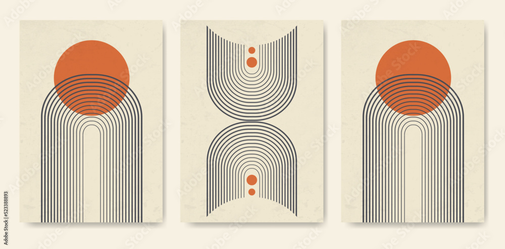 Arch poster set in minimalistic style with texture illustrations