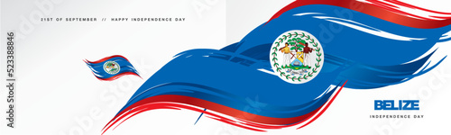 Belize Independence day, abstract hand drawn flag of Belize, two fold flyer, white background banner