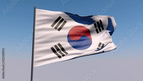 3D Realistic South Korea Flag Waving