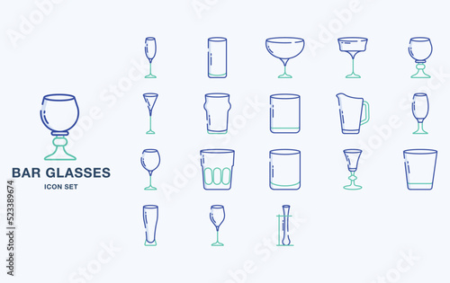 Variety of Bar and restaurant glasses icon set
