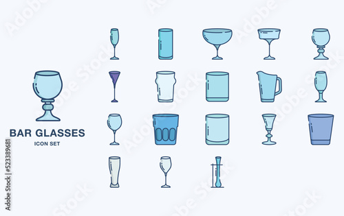 Variety of Bar and restaurant glasses icon set