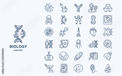 Set of biology study material icons