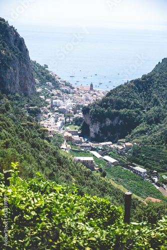 Coastal European Town in Valley between Mountains