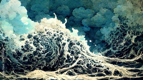 stormy wave in japanese tradition style, like waves off kangawa photo