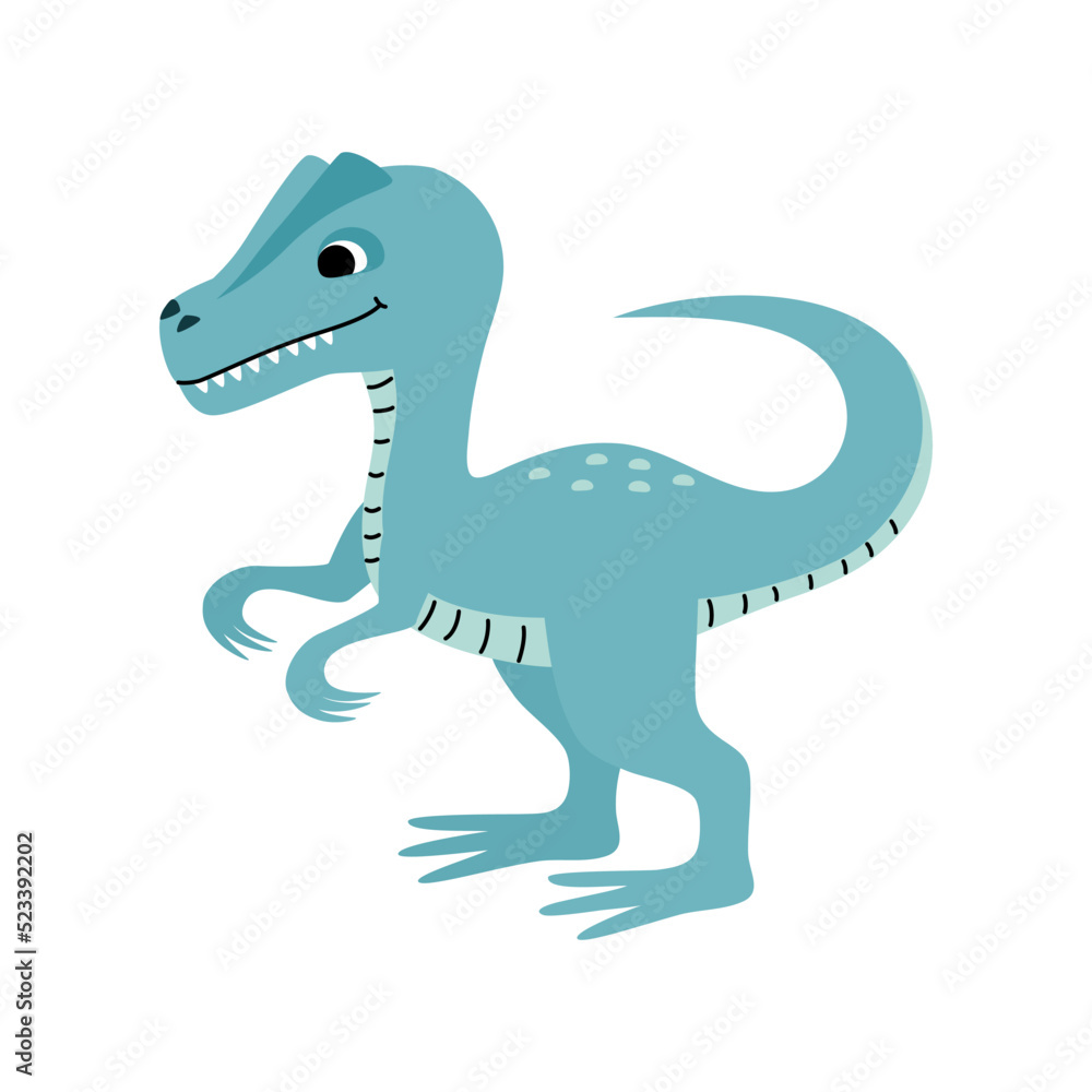Fototapeta premium Cute baby dinosaur. Allosaurus dinosaur vector illustration isolated on white background.