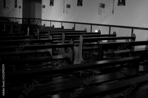 Black and white photography from inside the church