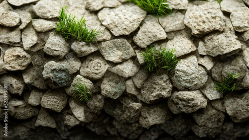 Texture stone wall with vegetation.