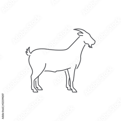 Goat side view linear silhouette. Farm goat animal logo design. goat line art. Vector illustration
