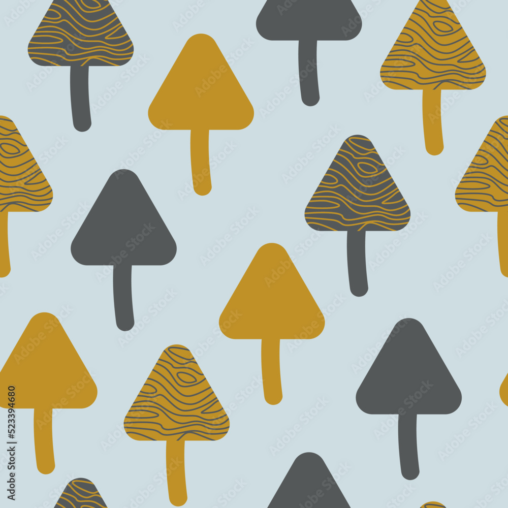Texture of forest trees and mushrooms. Seamless pattern of decorative gold nature. Modern design for paper, cover, fabric, interior decor and other users. Vector illustration. Texture of forest trees and mushrooms. Seamless pattern of decorative gold nature. Modern design for paper, cover, fabric, interior decor and other users. Vector illustration.