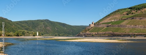 фотографія Drought in Germany, low water on Rhine river close to Bingen, Germany