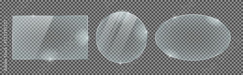 Set of glass plates isolated on a transparent background