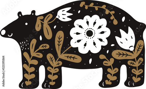 Decorative bear. Nordic forest animal in folklore style