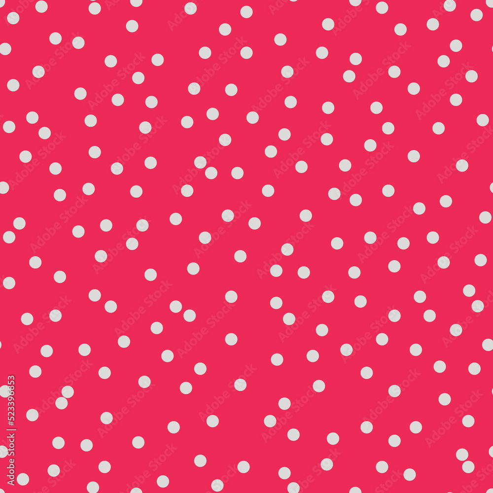 Polka dot seamless pattern. Abstract random flying colorful confetti. Trendy print in red and white colors for fabric, textile, gift wrapping paper, wallpaper. Vector illustration.