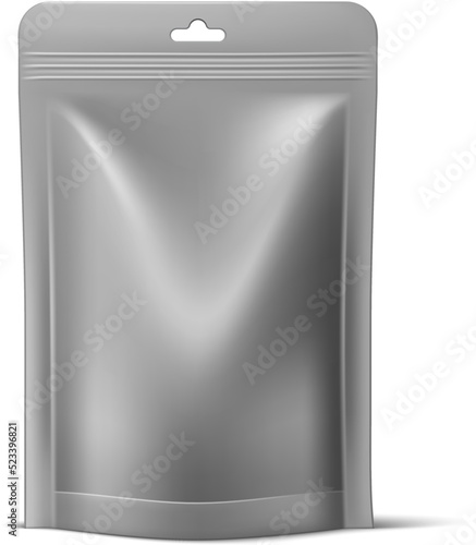 Realistic food pouch. Black plastic container mockup
