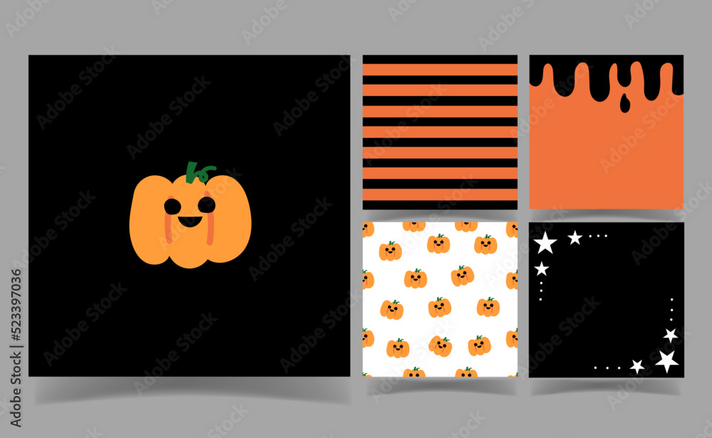 Naklejka premium Halloween pumpkin on black and orange color background collection. memo template. 