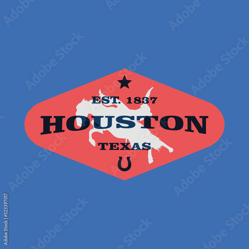 Retro badge Houston, Texas, USA. Visit rodeo city logo template for banner, flyer and branding
