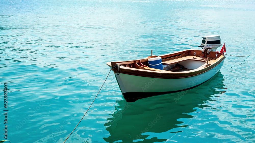 fishing boat on the sea, frot view fishing boat on the sea, frot view