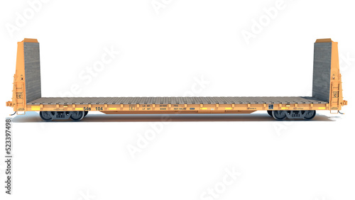 фотографія Bulkhead Flat Rail Car 3D rendering on white background