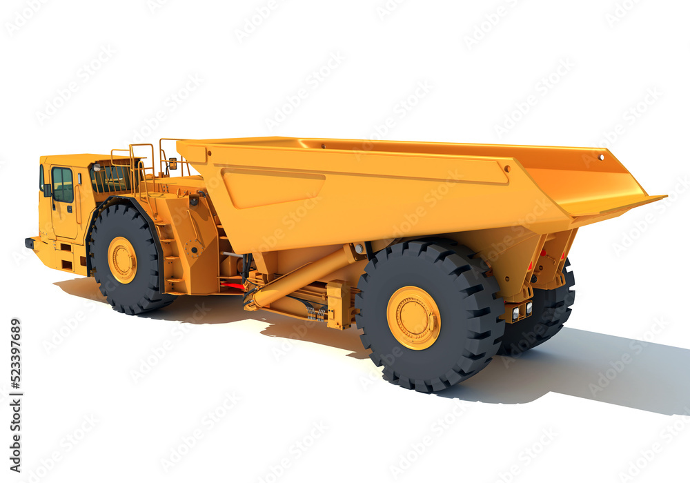 Underground Articulated Mining Truck 3D rendering on white background