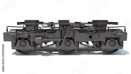 Train Locomotive Trucks Wheels 3D rendering on white background