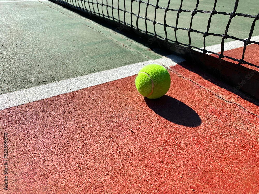 tennis court ground red clay green ball net sports background