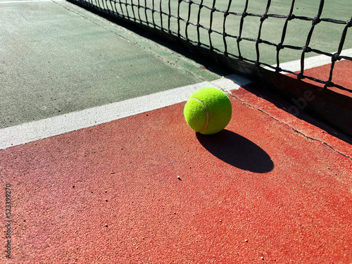 tennis court ground red clay green ball net sports background © DrewTraveler
